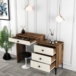 Hanah Home Lizbon 554 Tocador de Maquillaje Nogal y Crema